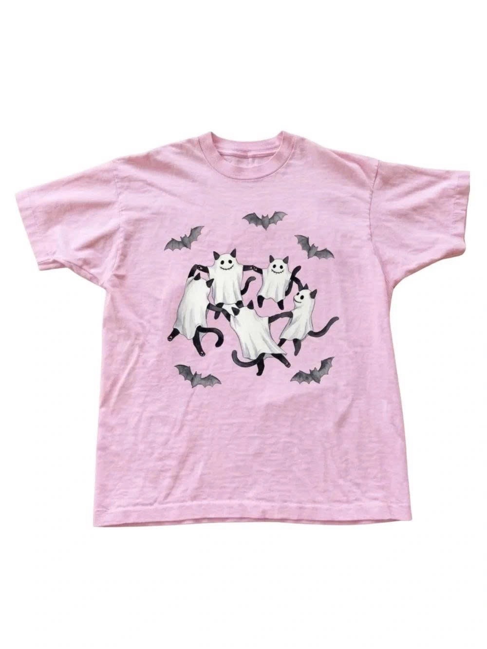 Pink Ghost-Cat & Bat Short Sleeve Tee